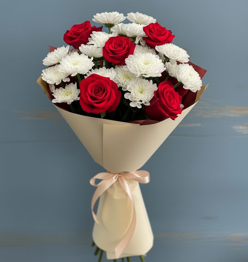 Букет цветов из: Розы и Хризантемы в Нефтегорске Самарской области