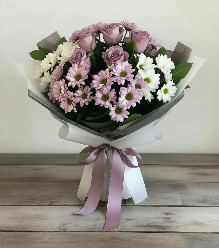 Букет цветов из: Хризантемы и Розы в Нефтегорске Самарской области