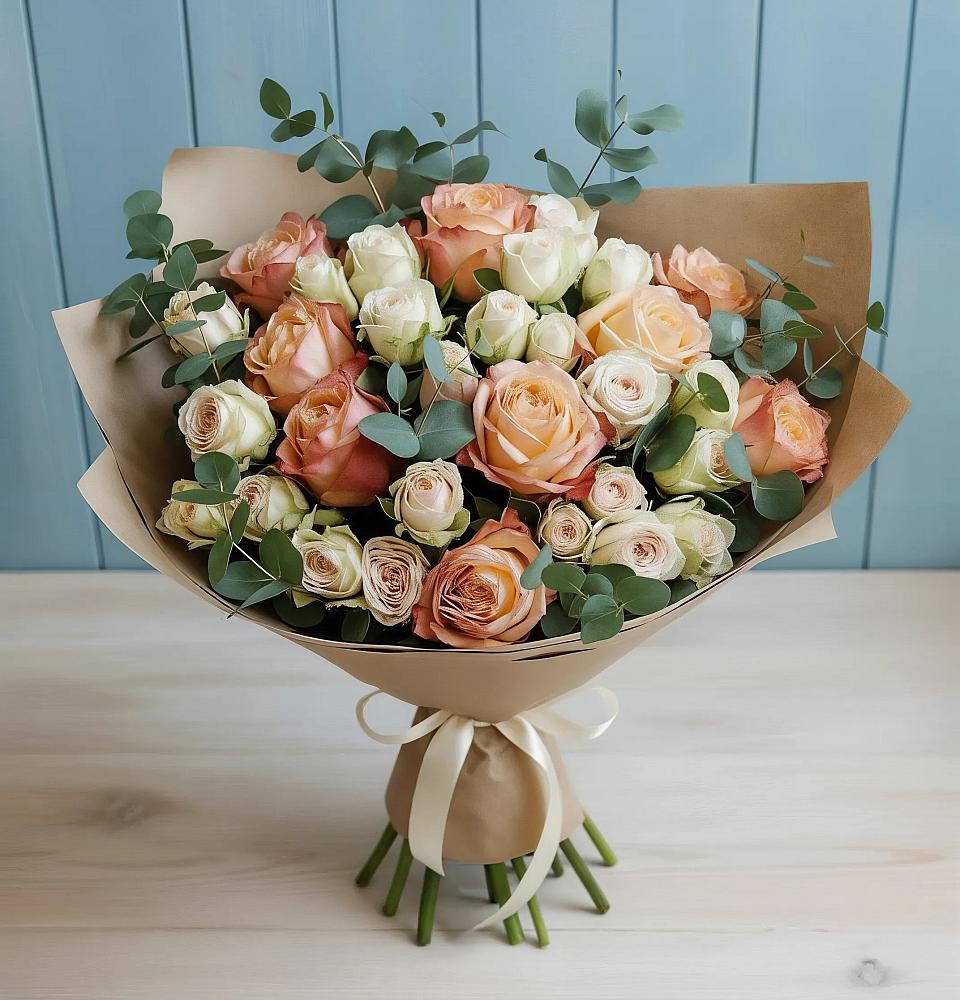 Букет цветов из: Альстромерии и Розы в Нефтегорске Самарской области