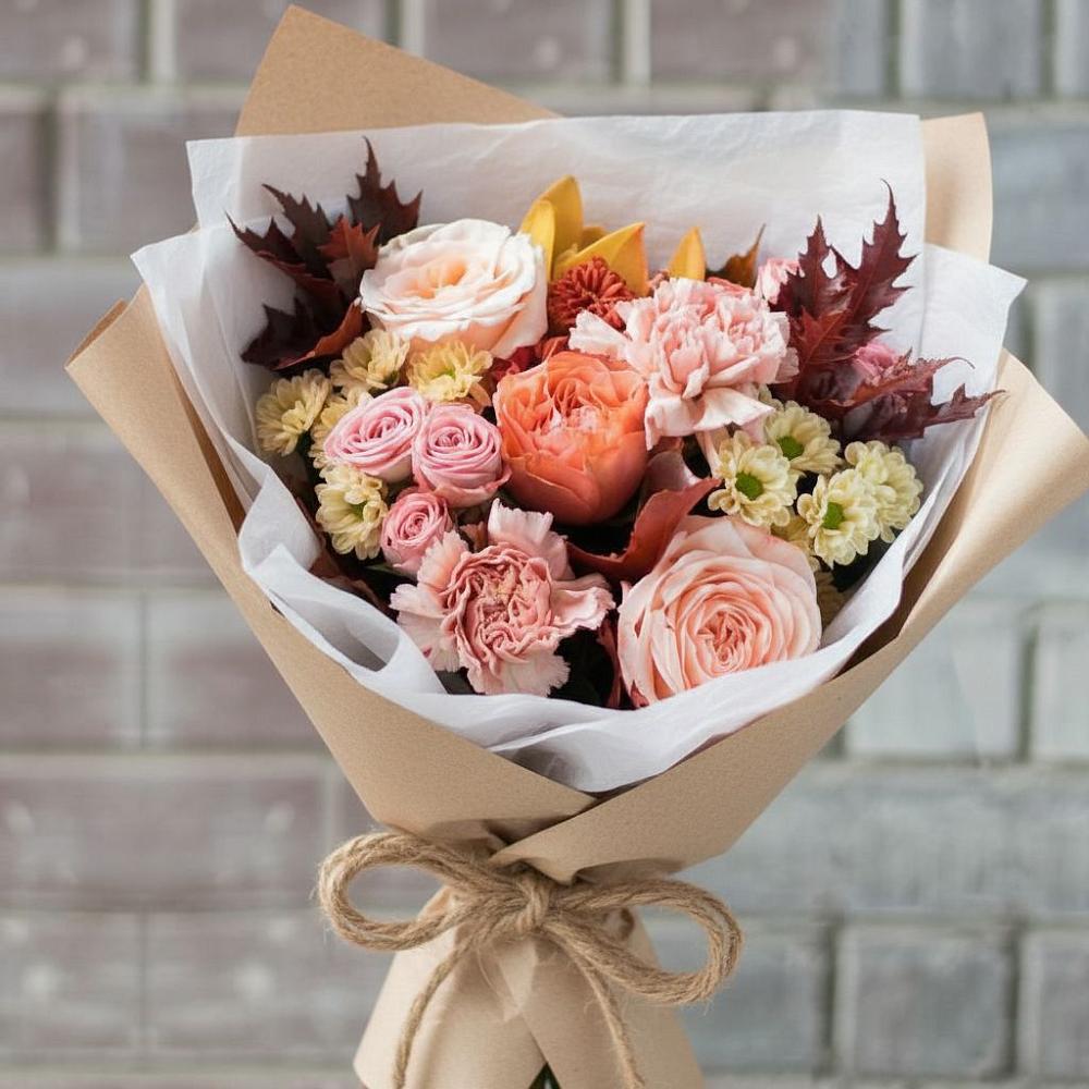 Букет цветов из: Гвоздики, Хризантемы и Розы в Нефтегорске Самарской области