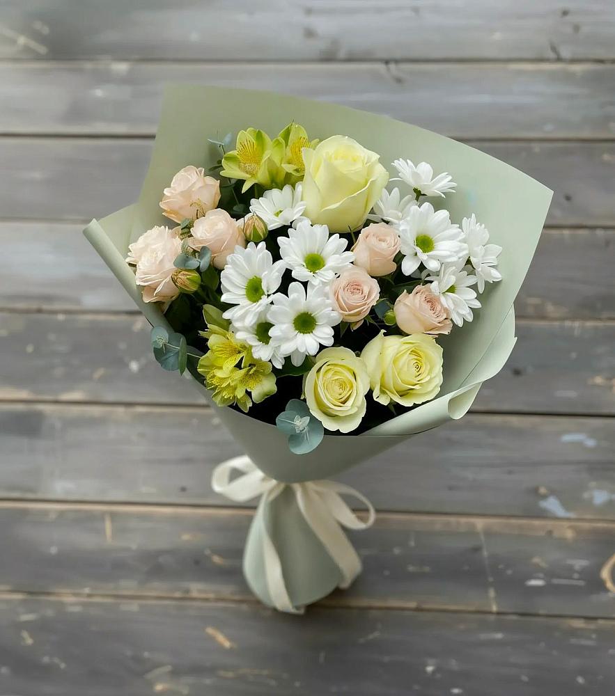 Букет цветов из: Альстромерии, Розы и Хризантемы в Нефтегорске Самарской области