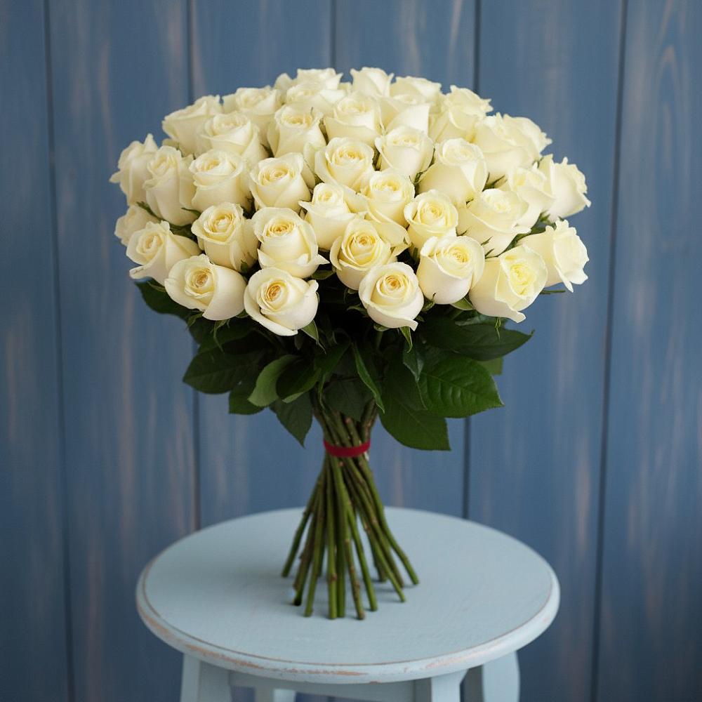 Букет 51 Белая роза Эдлесс Лав в Нефтегорске Самарской области