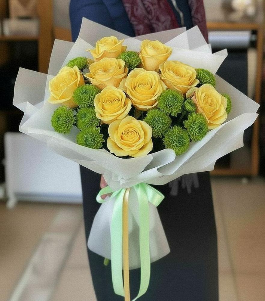 Букет цветов из: Хризантемы и Розы в Нефтегорске Самарской области