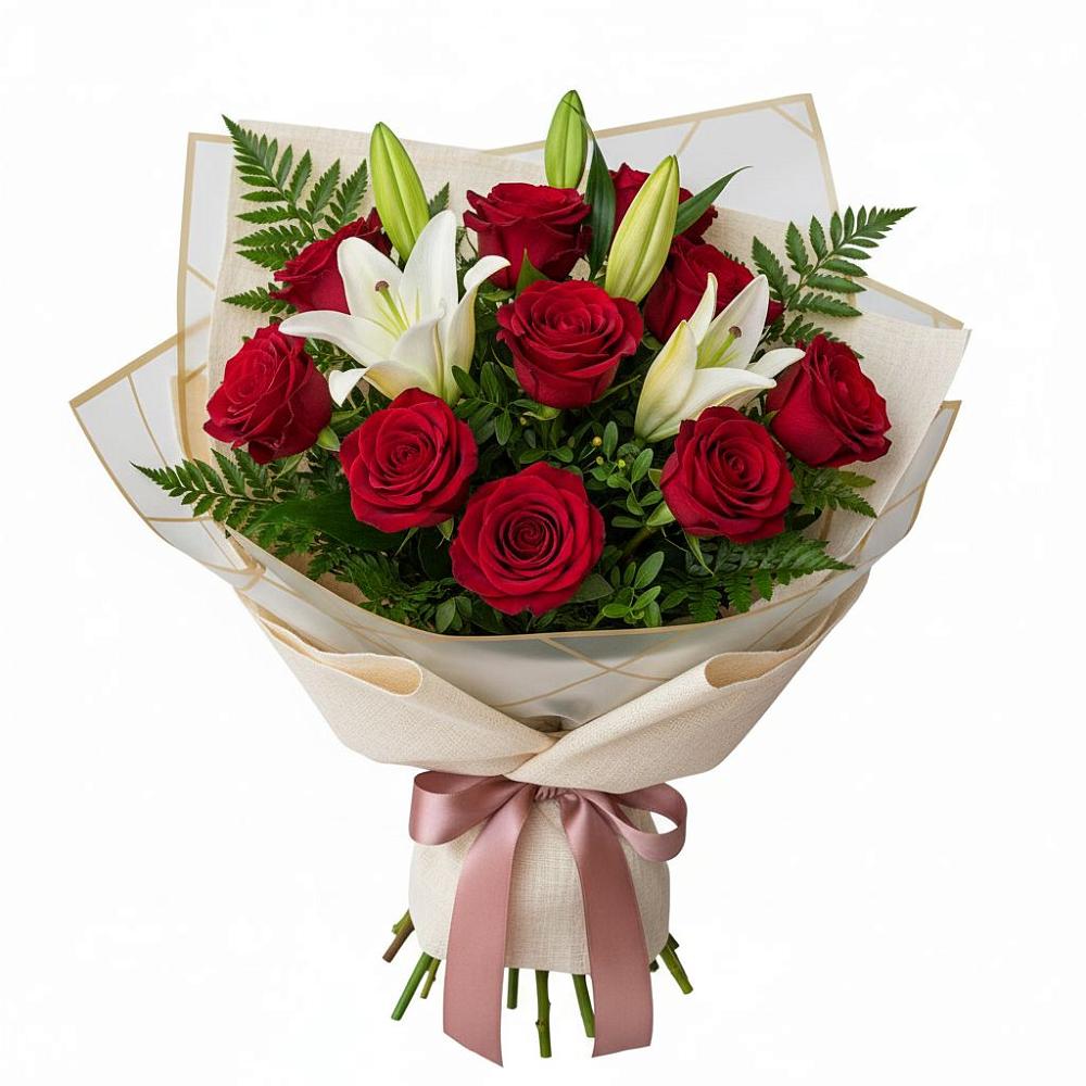 Букет цветов из: Лилии и Розы в Нефтегорске Самарской области