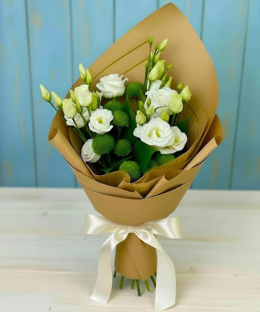 Букет цветов из: Хризантемы и Лизиантусы в Нефтегорске Самарской области