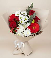 Букет цветов из:  Розы, Хризантемы, Герберы и Лилии в Нефтегорске Самарской области