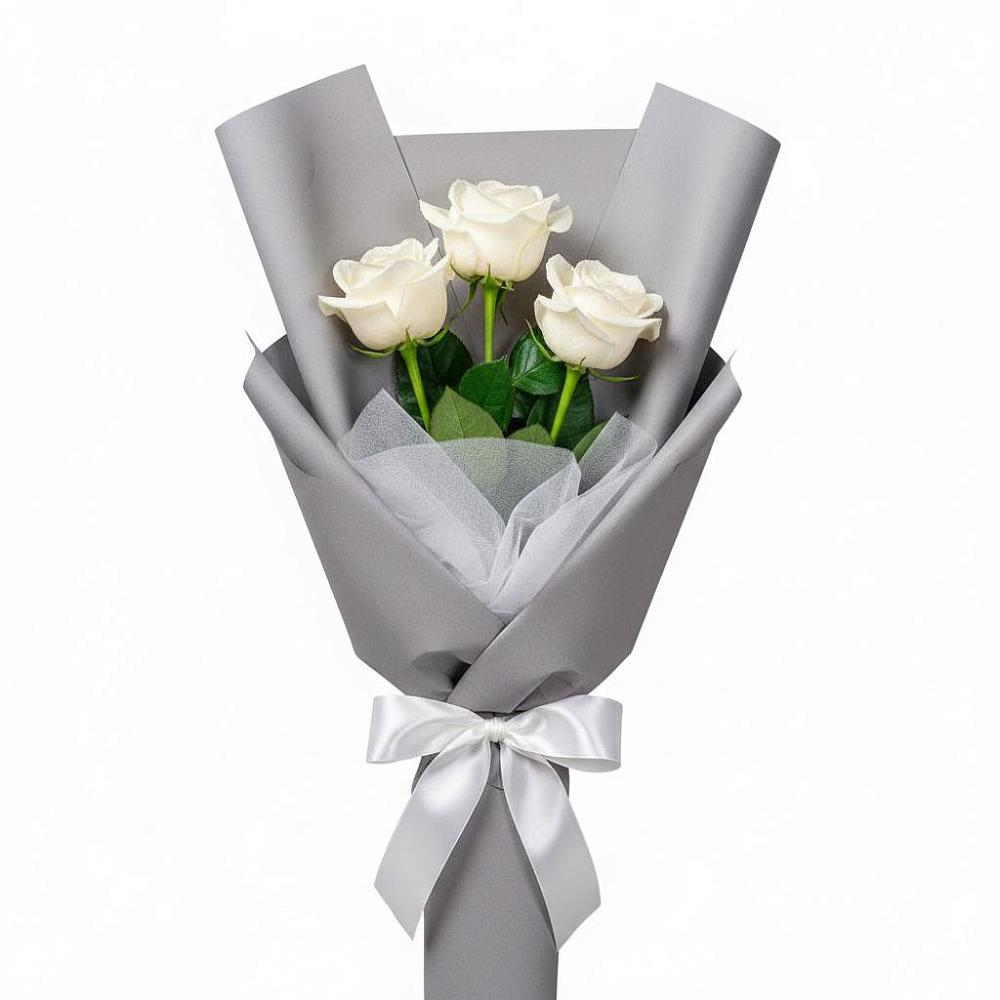 Букет 3 белые розы в Нефтегорске Самарской области