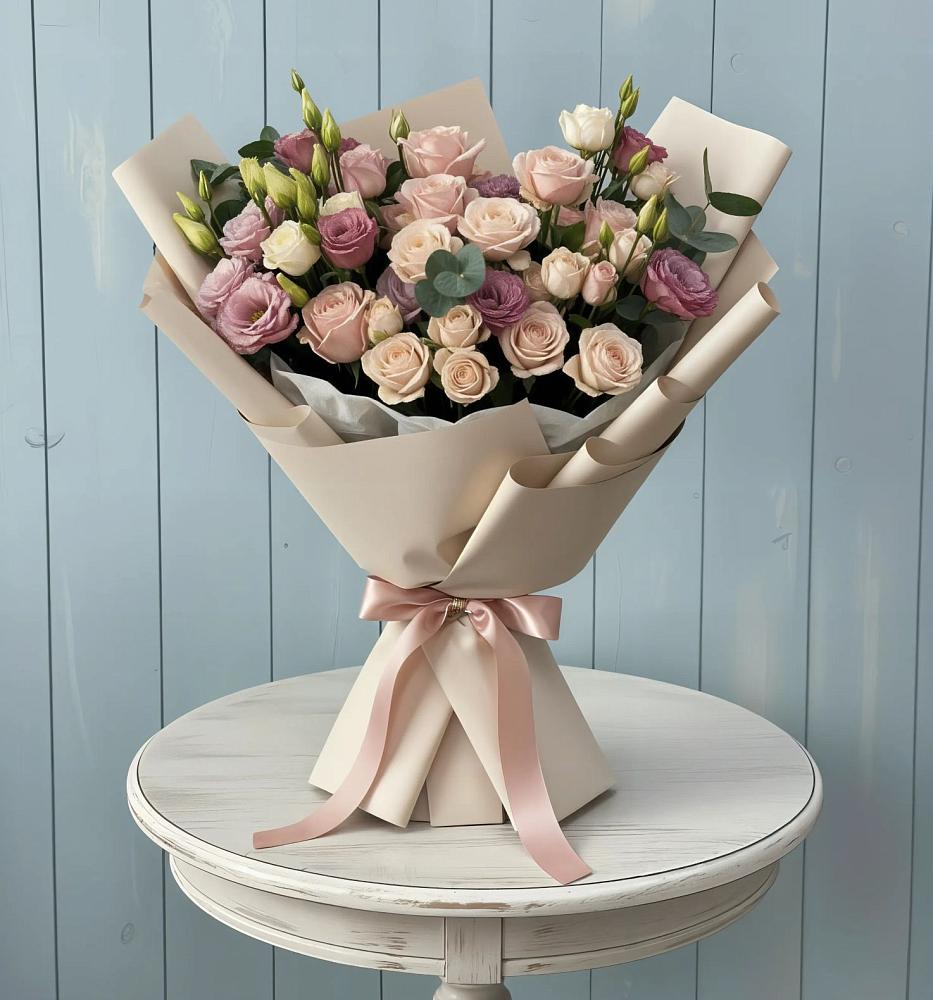 Букет цветов из: Розы и Лизиантусы в Нефтегорске Самарской области