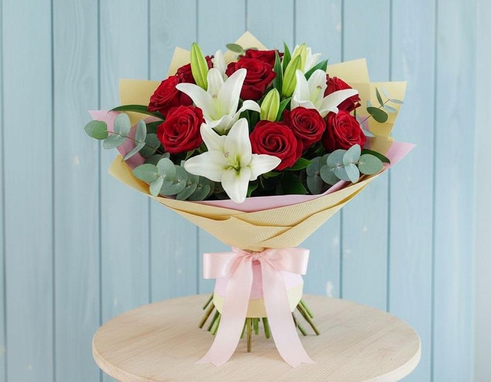 Букет цветов из: Лилии и Розы в Нефтегорске Самарской области